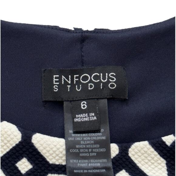 Enfocus Studio Navy White Geometric Print Sleeveless A-Line Dress Size 6 - Picture 2 of 11